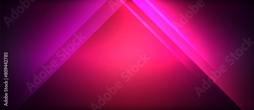 A vibrant pink and purple light beam creates a striking pattern on a dark background, blending tints of magenta, violet, and electric blue in a geometric triangle design