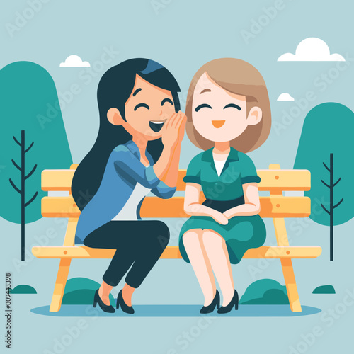 cartoon of a woman whispering a joke to her friend