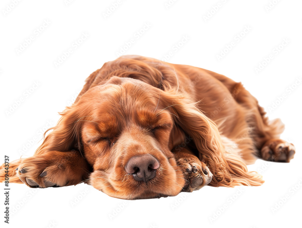 sleeping english cocker spaniel on isolated white background PNG