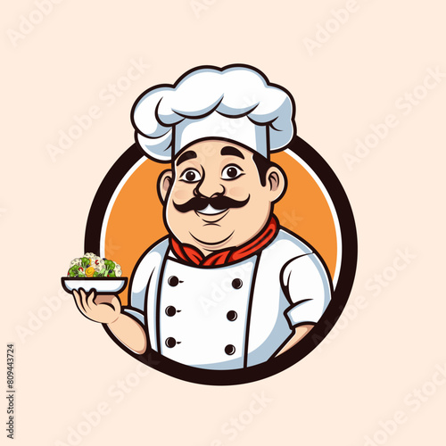 Smiling Chef cartoon character holding vegan dish illustration design