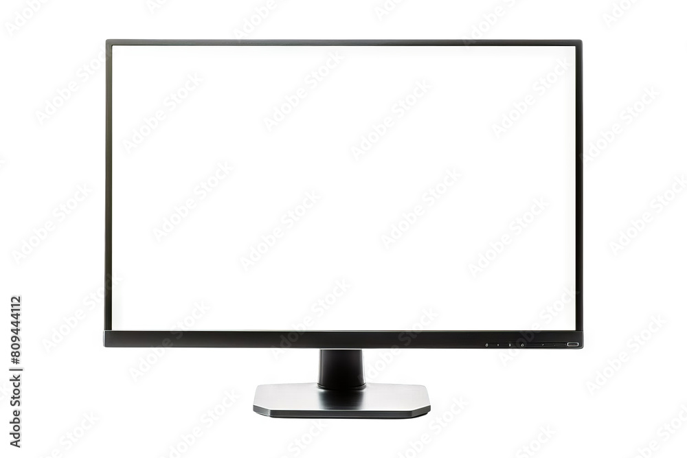 The image shows a generic computer monitor with a blank white screen. The monitor is black and has a thin bezel. It is sitting on a black desk. The background is white. The image shows a generic computer monitor with a blank white screen. The monitor is black and has a thin bezel. It is sitting on a black desk. The background is white.