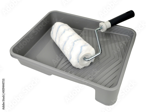 Paint roller and plastic tray set