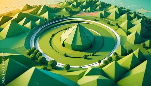 Origami Style Round Plantation Farms Landscape 18 Generative AI photo