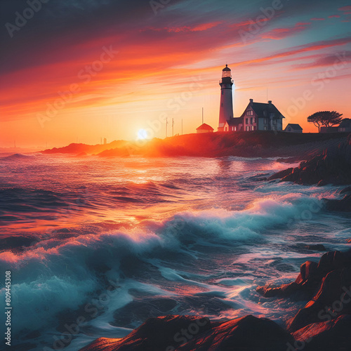 lighthouse in the sunset photo