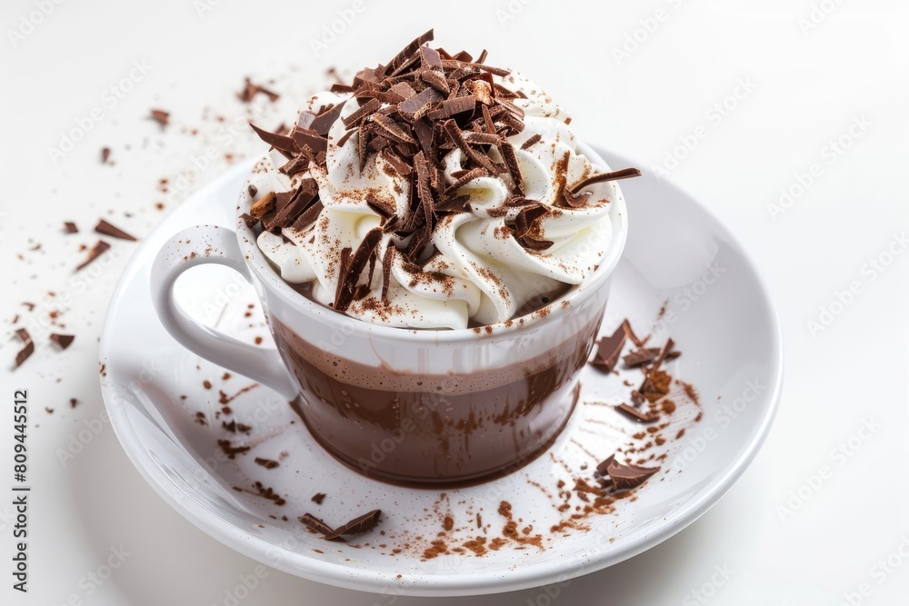 Exquisite Alcoholic Hot Chocolate with Intricate Chocolate Shavings Exquisite Alcoholic Hot Chocolate with Intricate Chocolate Shavings