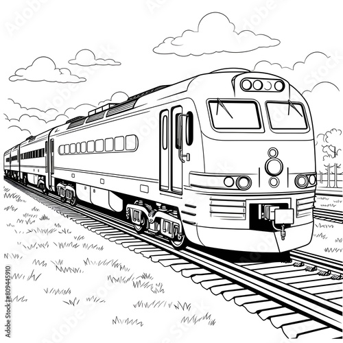 Train coloring page sketch for kids and children on a white background