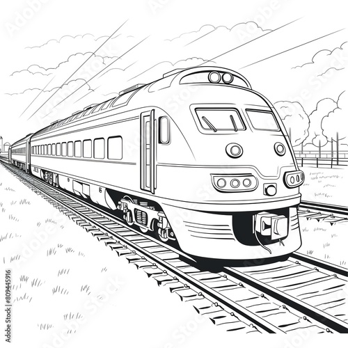 Train coloring page sketch for kids and children on a white background