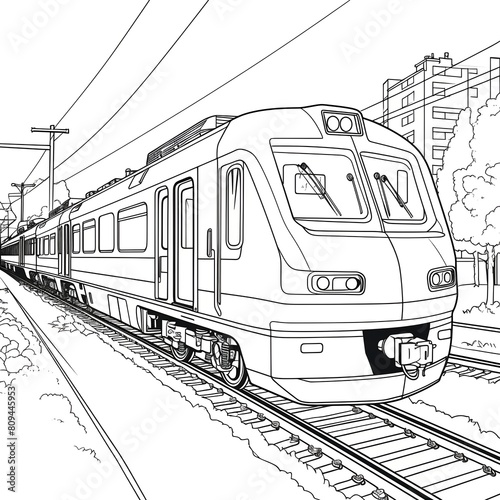 Train coloring page sketch for kids and children on a white background