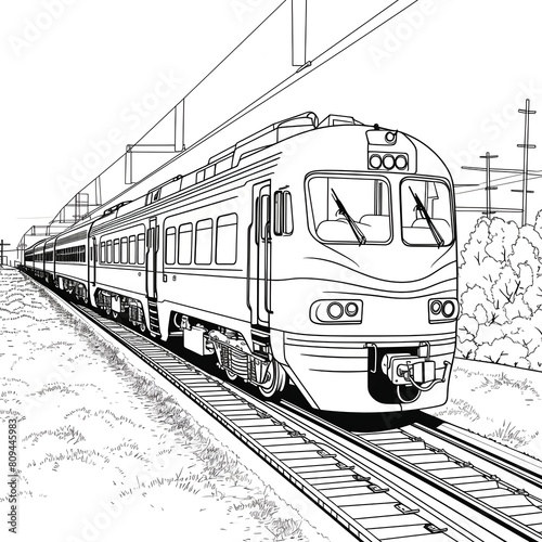 Train coloring page sketch for kids and children on a white background