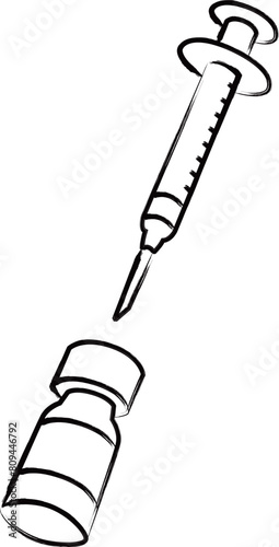 筆書き医療アイコン　注射器　瓶