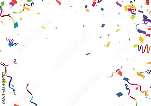 Celebration background. Colorful confetti and streamers on transparent background