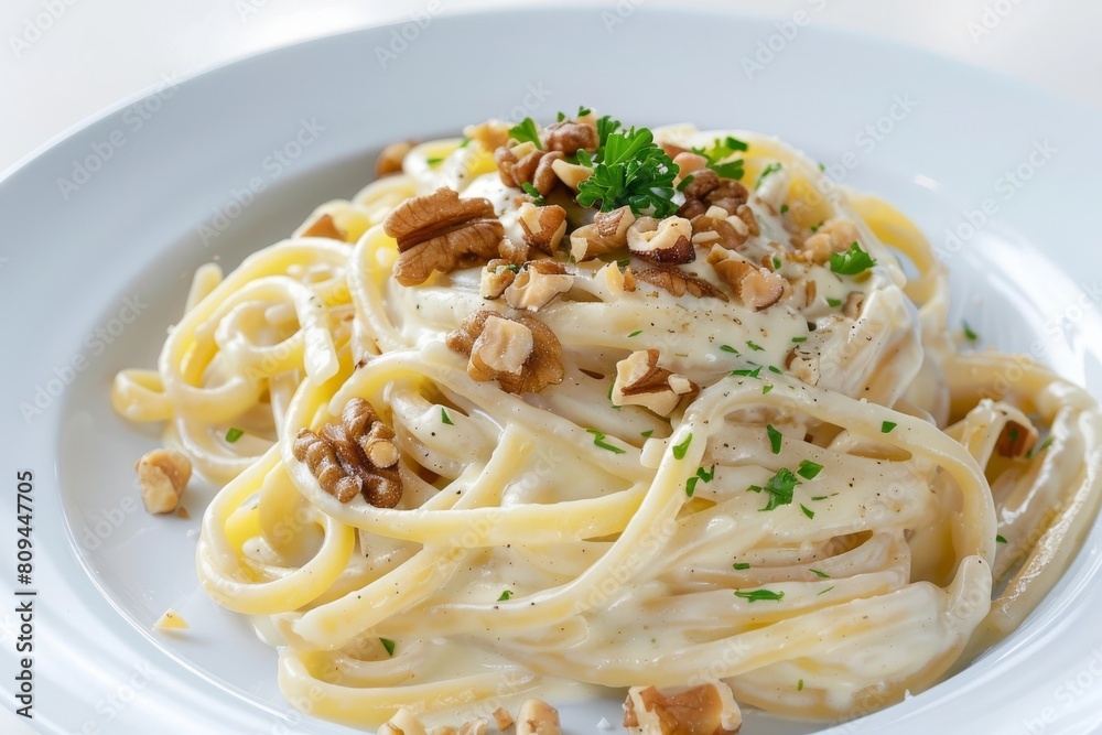 Creamy Parmesan Alfredo Linguine with Chopped Nuts