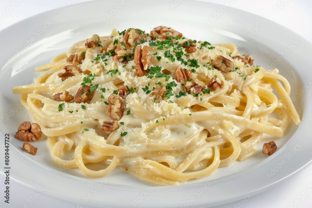 Rich and Flavorful Alfredo Linguine with Parmesan Creamy Sauce and Nuts