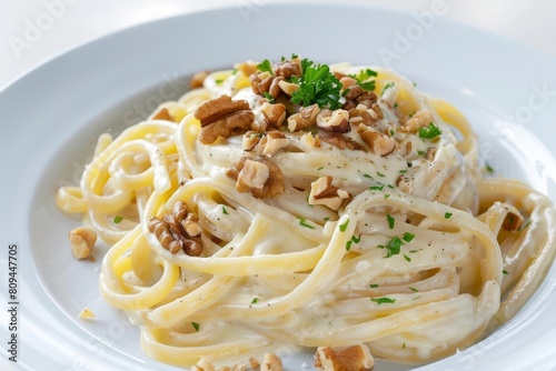 Creamy Parmesan Alfredo Linguine with Chopped Nuts