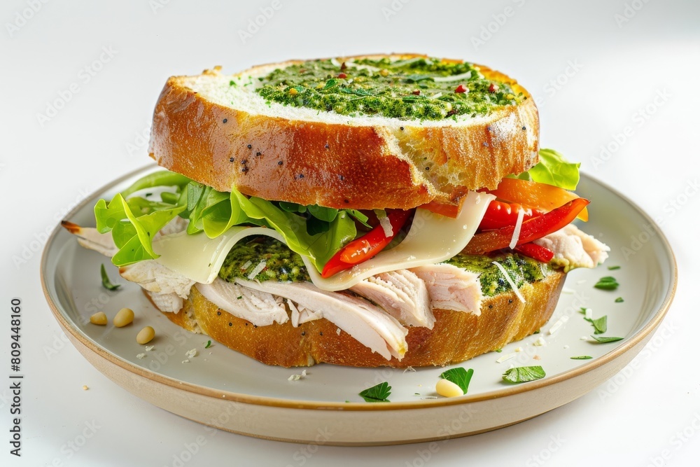 Flavor-packed Turkey Sandwich with Red-Pepper Pesto and Italian Veggies Flavor-packed Turkey Sandwich with Red-Pepper Pesto and Italian Veggies