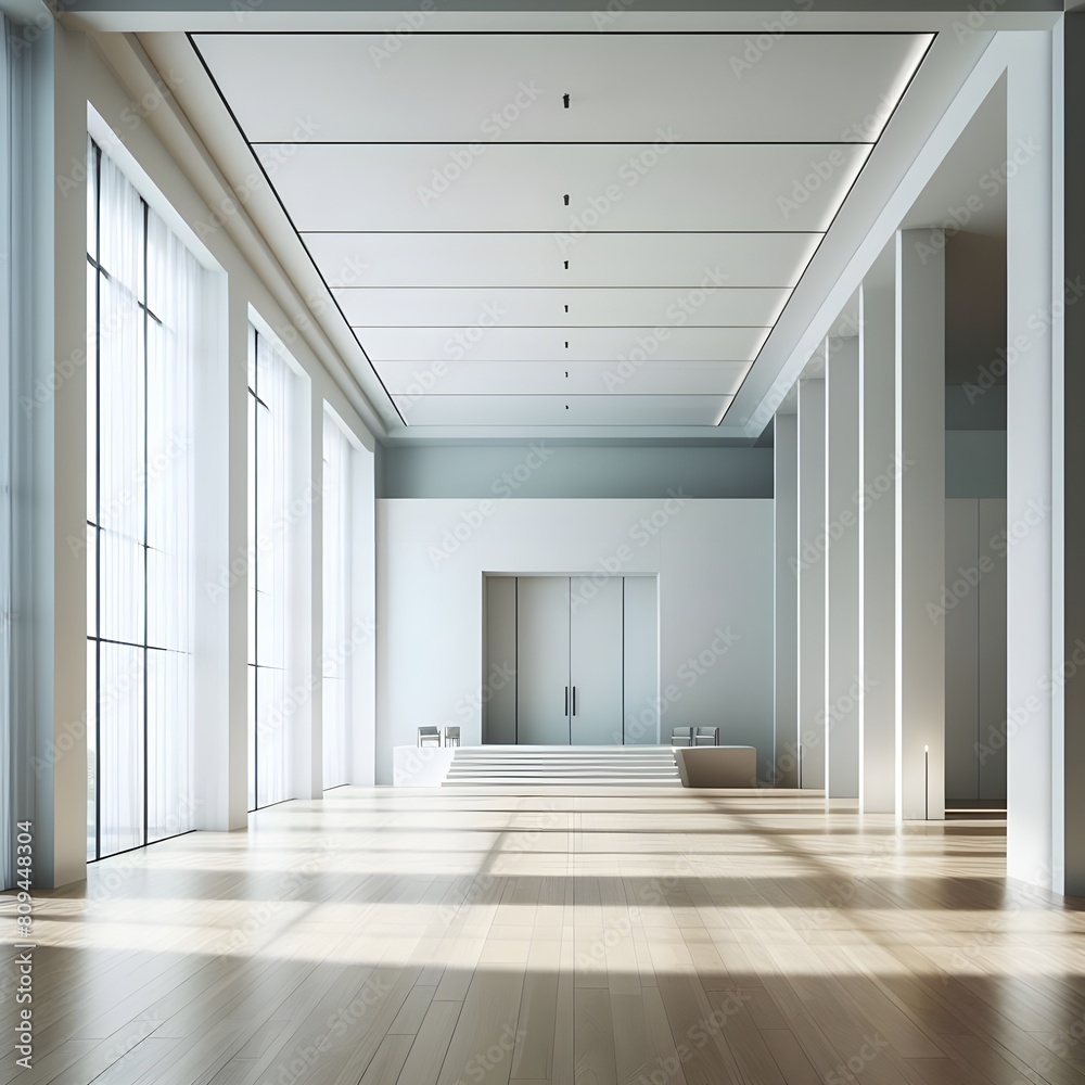 Fototapeta premium White and wooden empty lobby hall.