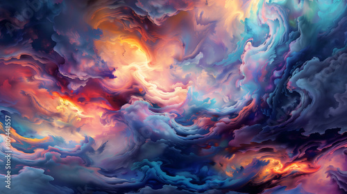 A cosmic serenade of radiant hues amidst cosmic clouds
