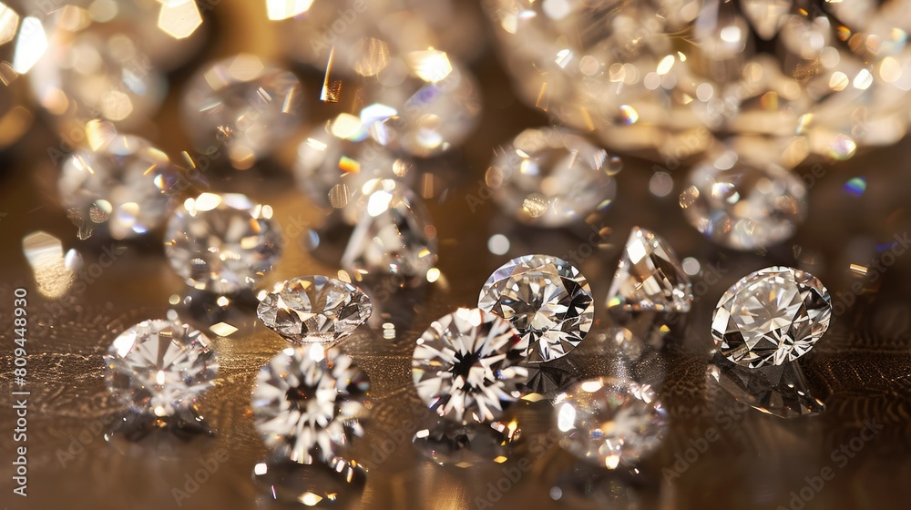 close up Brilliant cut diamonds arranged on a sleek table close up Brilliant cut diamonds arranged on a sleek table