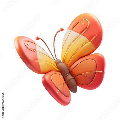 cute beautiful butterfly cartoon icon 3d rendering . ai generative