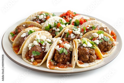 Delicious Albondigas Tacos with Homemade Tomato Sauce and Fresh Ingredients