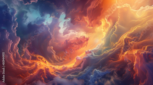 A mesmerizing interplay of hues within celestial mists photo