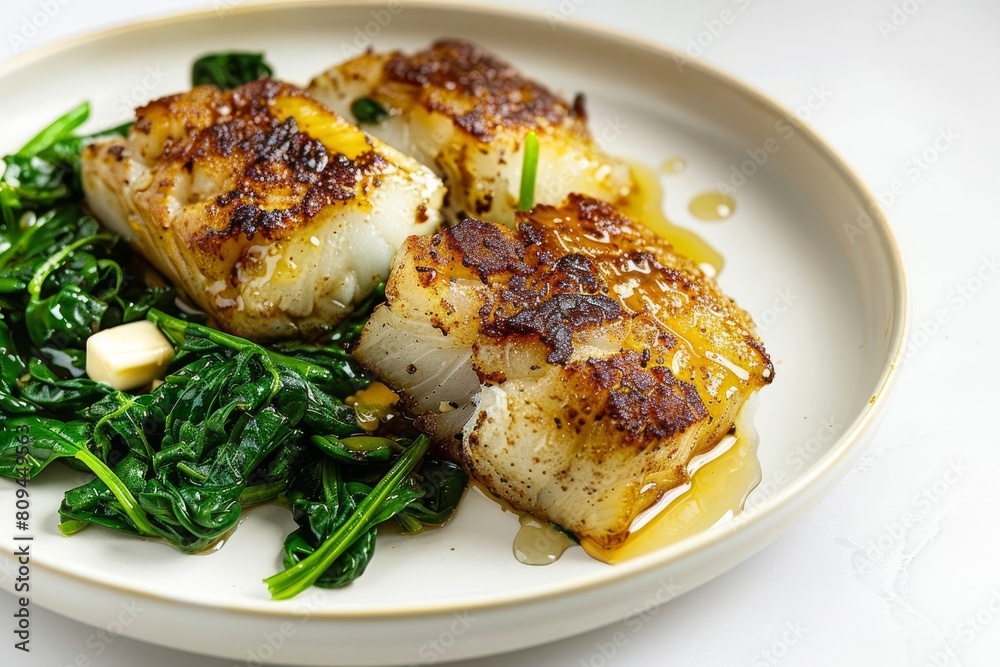 Luxurious Black Cod with Acacia Honey and Buttered Spinach Luxurious Black Cod with Acacia Honey and Buttered Spinach
