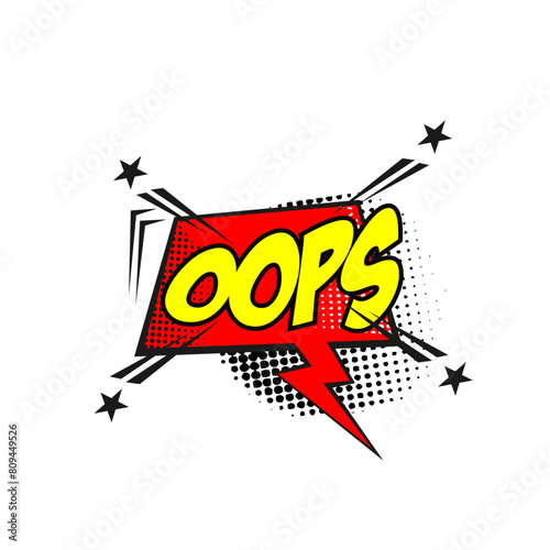 oops text effect with halftone explosion. comic book balloon