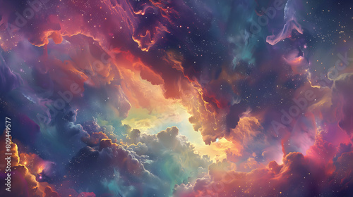 A cosmic serenade of colors amid celestial mist photo