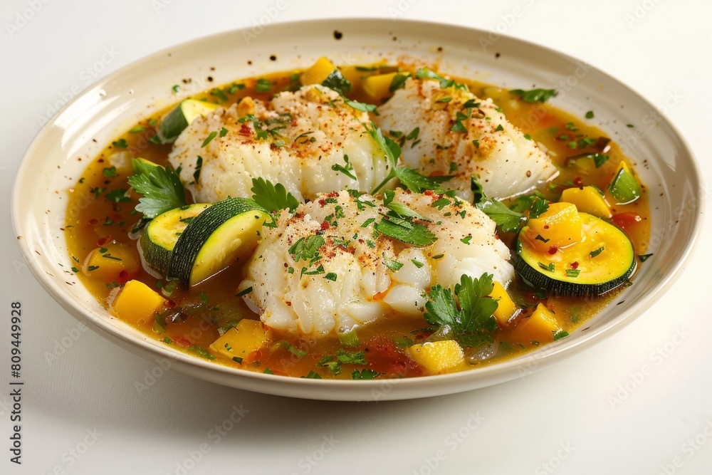 Satisfying Alaska Cod Acqua Pazza with Yellow Squash and Zucchini