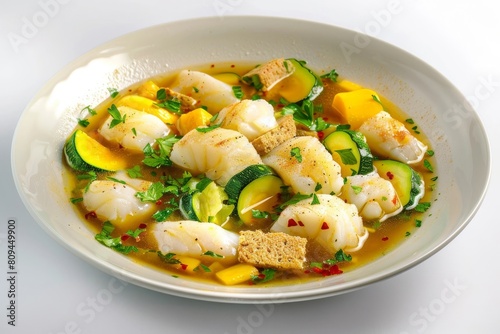 Alaska Cod Acqua Pazza with Vibrant Tomato and Lemon Broth