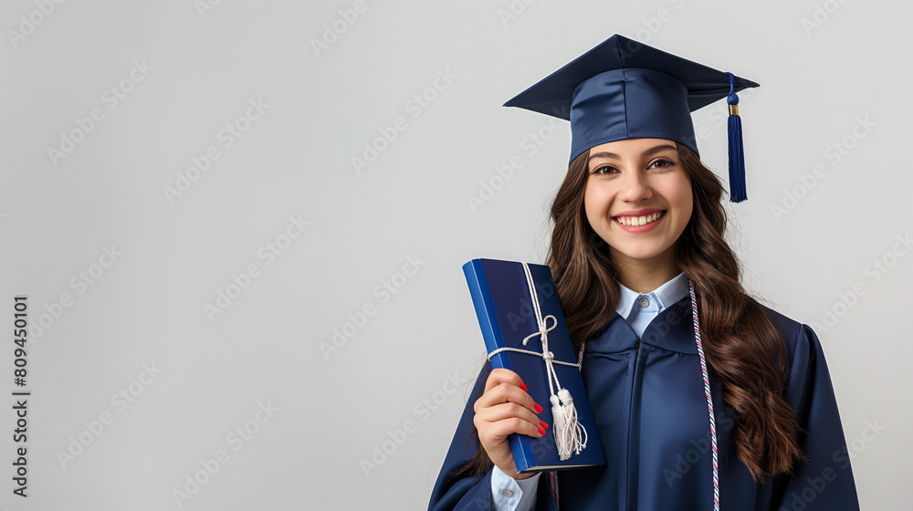 female graduate holding her diploma at graduation ceremony