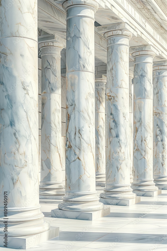 A row of classical marble columns, each column representing one pillar in the justice system, set against a white background with soft shadows and highlights on the pillars. A row of classical marble columns, each column representing one pillar in the justice system, set against a white background with soft shadows and highlights on the pillars.