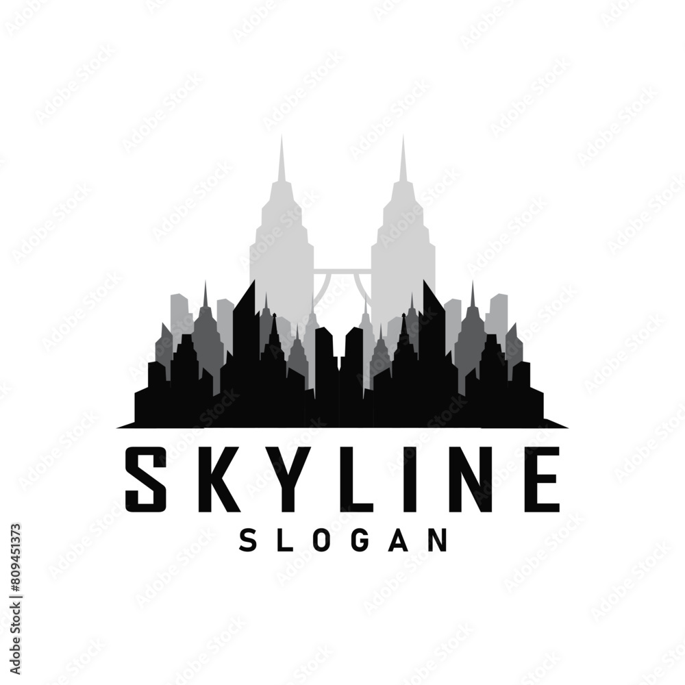 Obraz premium Skyscraper black silhouette design beautiful city skyline logo with tall building city illustration for template and branding