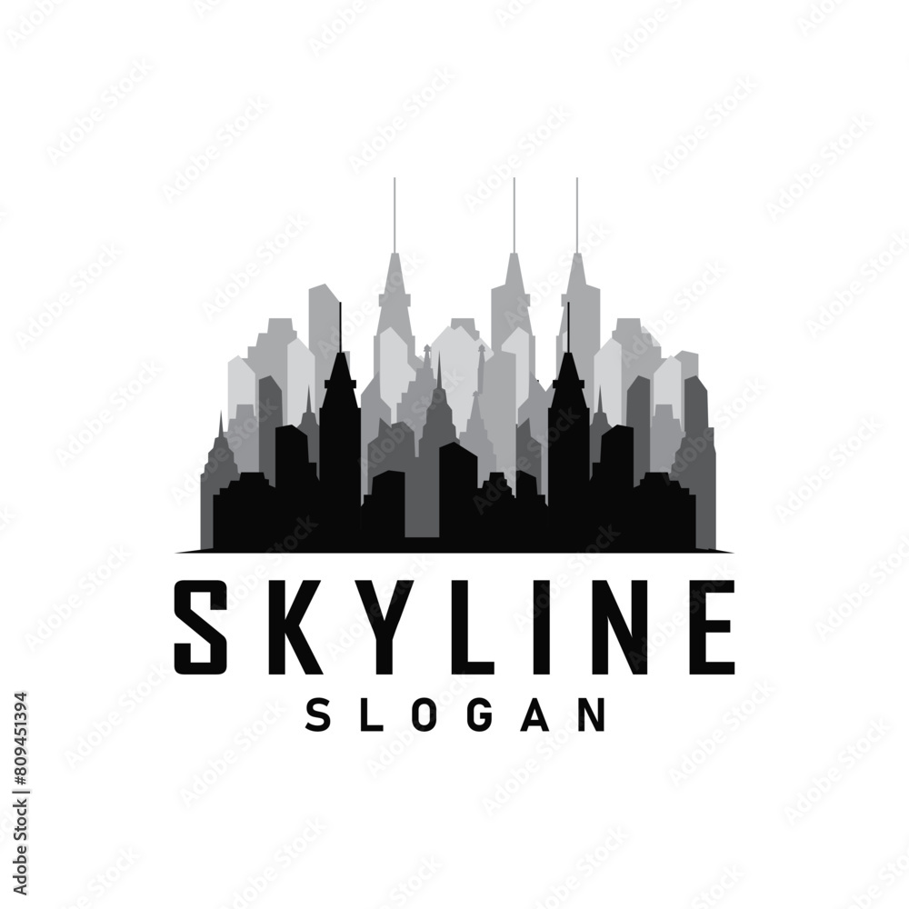 Naklejka premium Skyscraper black silhouette design beautiful city skyline logo with tall building city illustration for template and branding