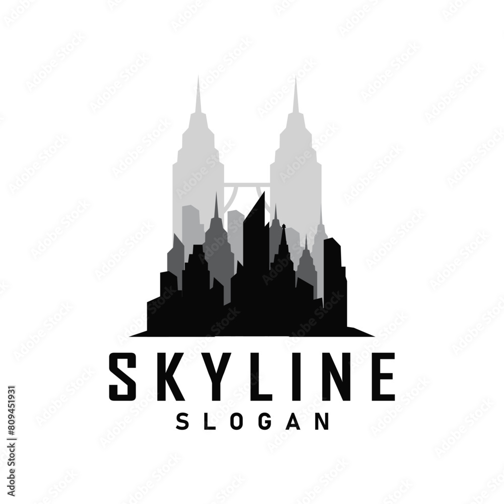 Naklejka premium Skyscraper black silhouette design beautiful city skyline logo with tall building city illustration for template and branding