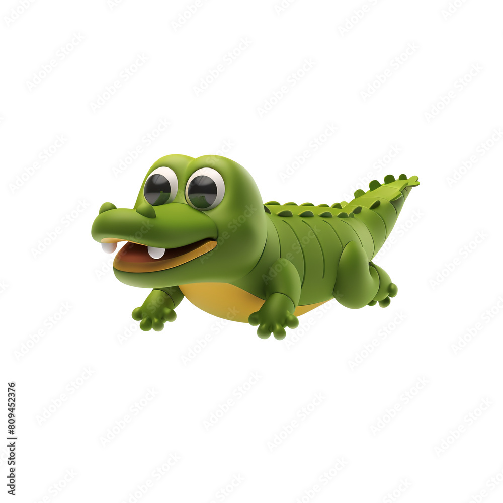 Obraz premium cute baby crocodile 3d rendering , cute crocodile icon illustration . ai generative