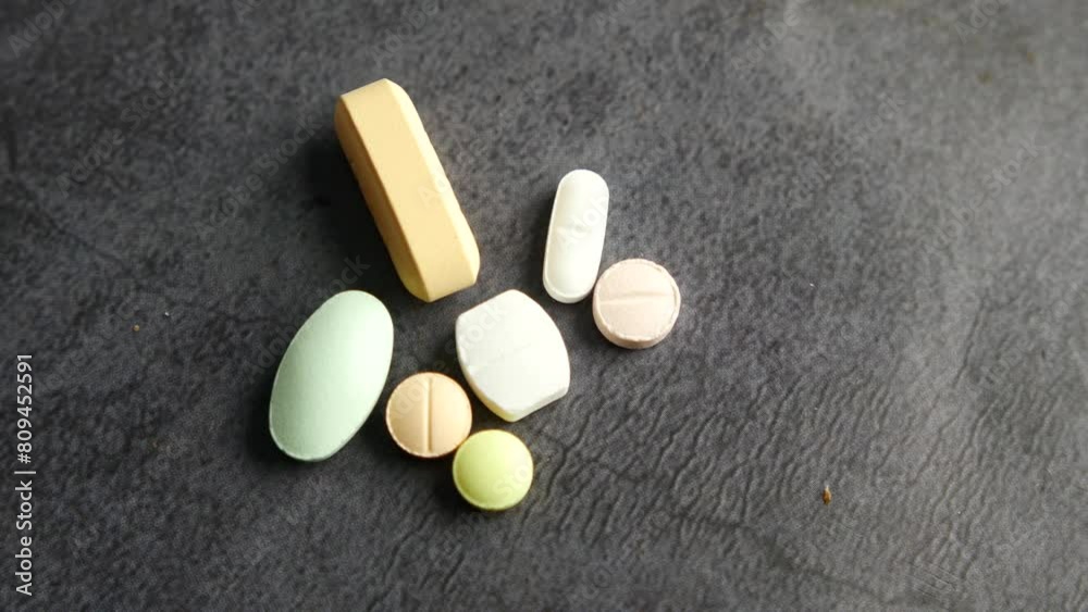 Close up of many colorful pills and capsules on black background Close up of many colorful pills and capsules on black background
