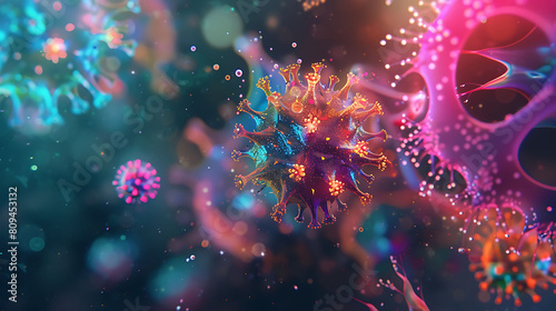 An abstract representation of a virus being quarantined by antivirus software, with vibrant colors against a dark background.