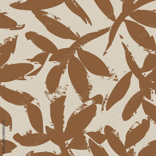 Neutral Colour Tropical Leaf Seamless Pattern Design