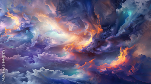 A celestial spectacle of vibrant colors swirling within celestial fog