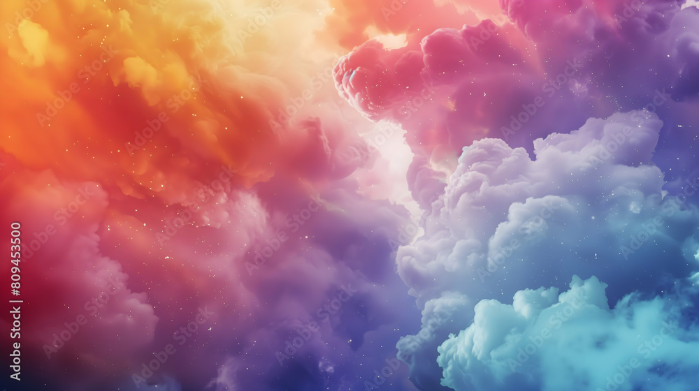 A cosmic waltz of radiant colors dancing amidst celestial clouds