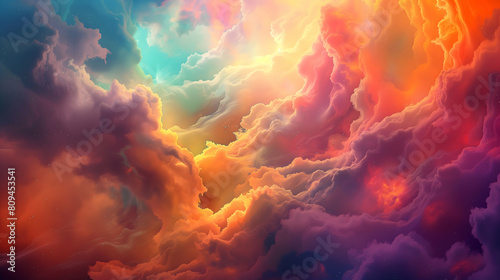 A celestial symphony of vibrant hues swirling within cosmic vapors
