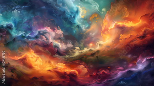 An ethereal display of radiant colors amidst celestial mists