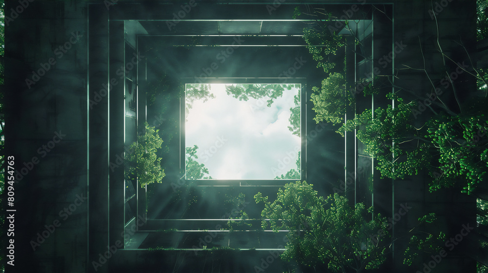 square building with green forest concept. square building with green forest concept.