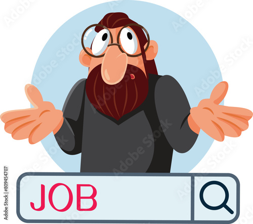 Clueless Middle-Aged Man Looking for a Job Vector Illustration. Unhappy guy wondering which professional path to follow 
