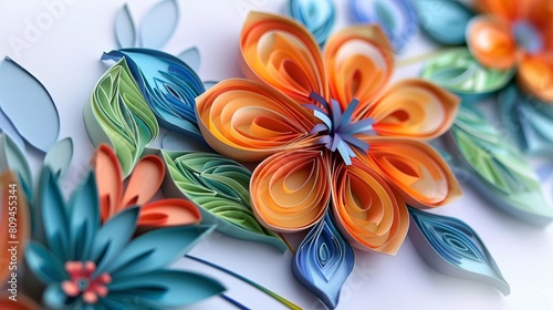 Create an abstract botanical composition using paper quilling techniques