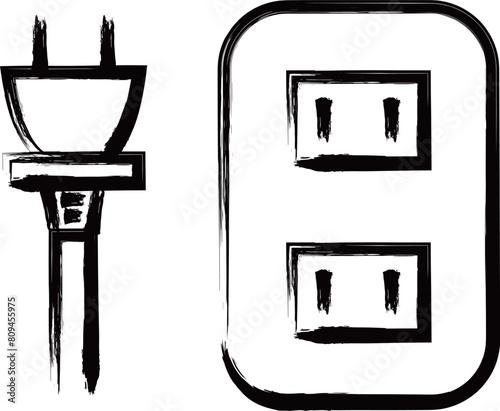 筆書き家電イラスト　コンセントプラグ