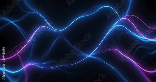 Dark blue abstract background with ultraviolet neon glow, blurry light lines, waves © Zorronin