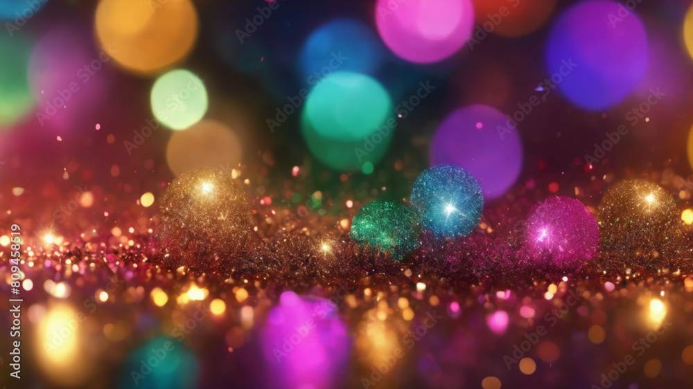 AI generated Colorful glitter background with bokeh defocused lights and shadow 