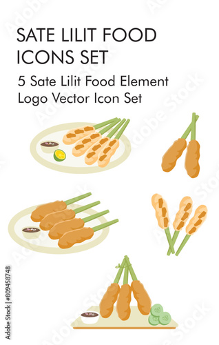 Sate lilit food element logo vector icon set 